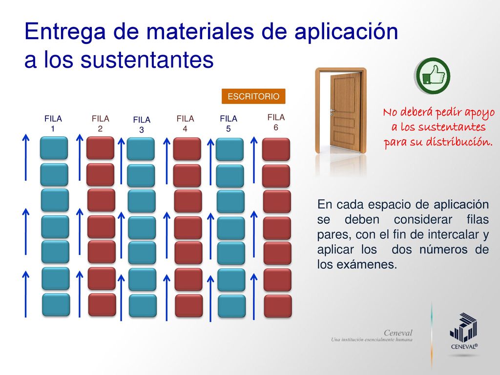 No deberá pedir apoyo a los sustentantes para su distribución.
