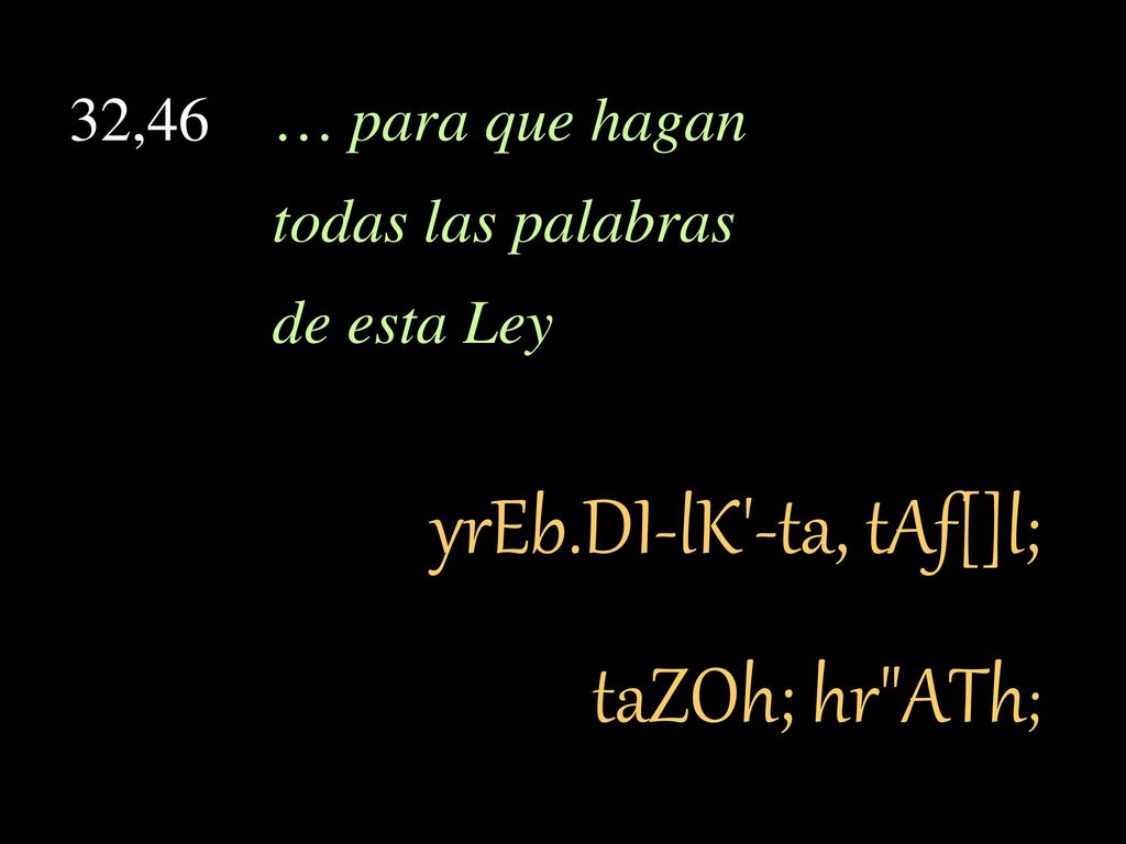yrEb.DI-lK -ta, tAf[]l; taZOh; hr ATh; 32,46 … para que hagan