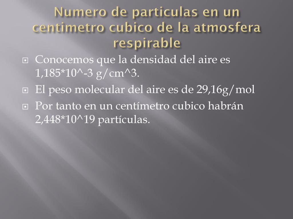 Numero de particulas en un centimetro cubico de la atmosfera respirable