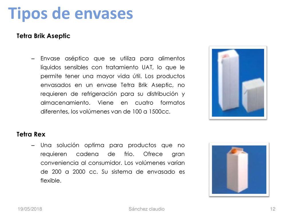 Tipos de envases Tetra Brik Aseptic Tetra Rex