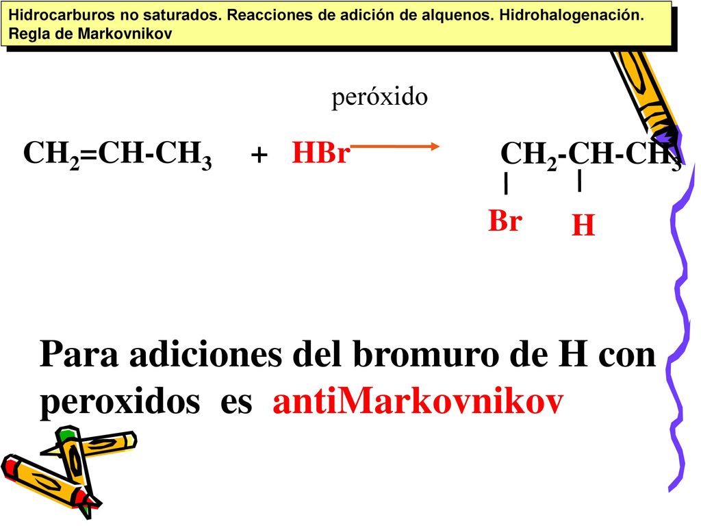 Para adiciones del bromuro de H con peroxidos es antiMarkovnikov