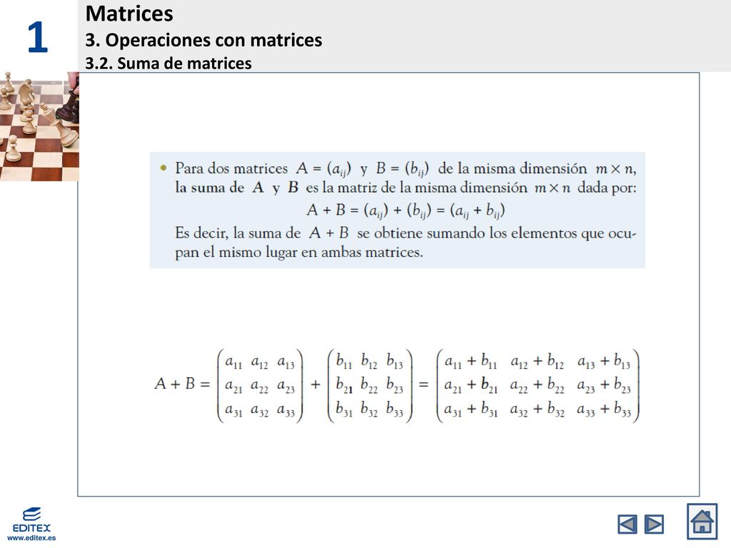 1 Matrices 3. Operaciones con matrices 3.2. Suma de matrices