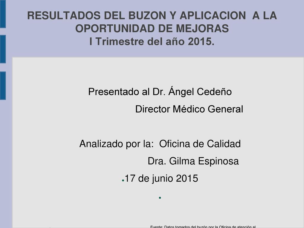 RESULTADOS DEL BUZON Y APLICACION A LA OPORTUNIDAD DE MEJORAS I Trimestre del año 2015.