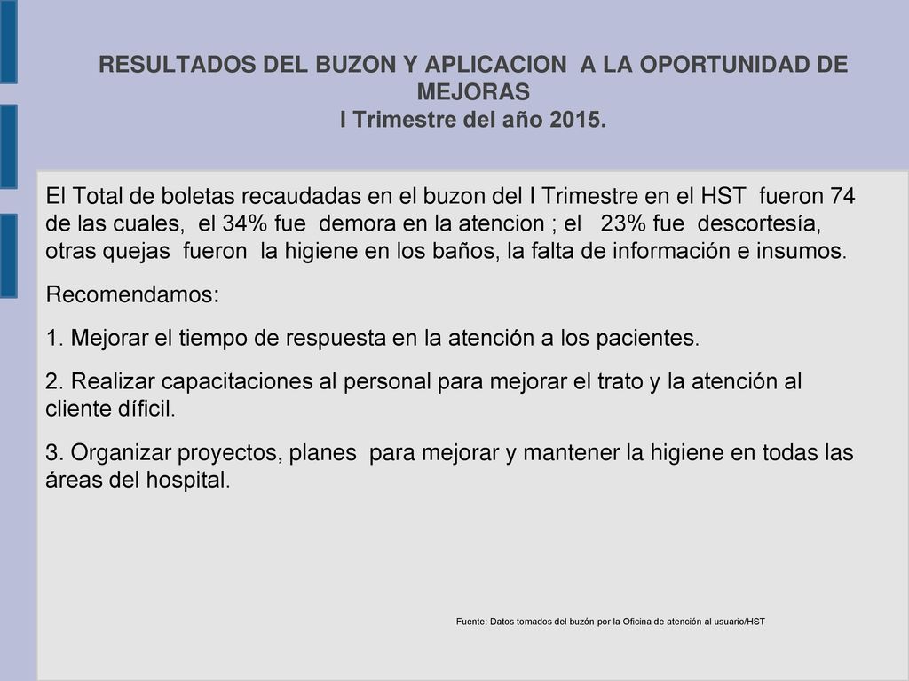 1. Mejorar el tiempo de respuesta en la atención a los pacientes.