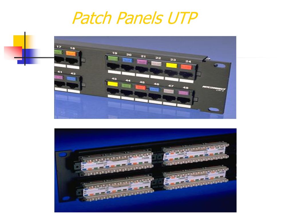 Patch Panels UTP The installer inserts the wiring pattern labels with the appropriate side up. 24.