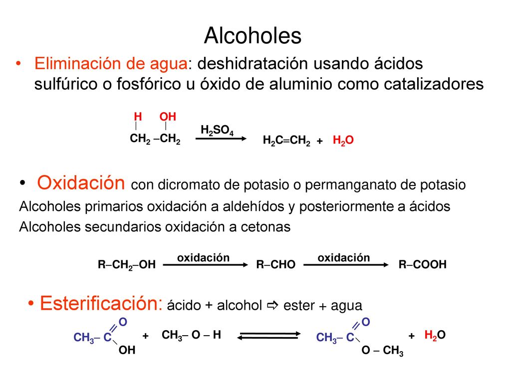 Alcoholes Oxidación con dicromato de potasio o permanganato de potasio