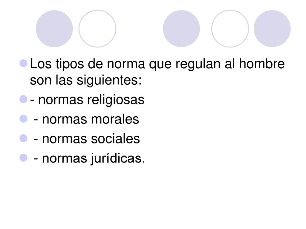 Los tipos de norma que regulan al hombre son las siguientes: