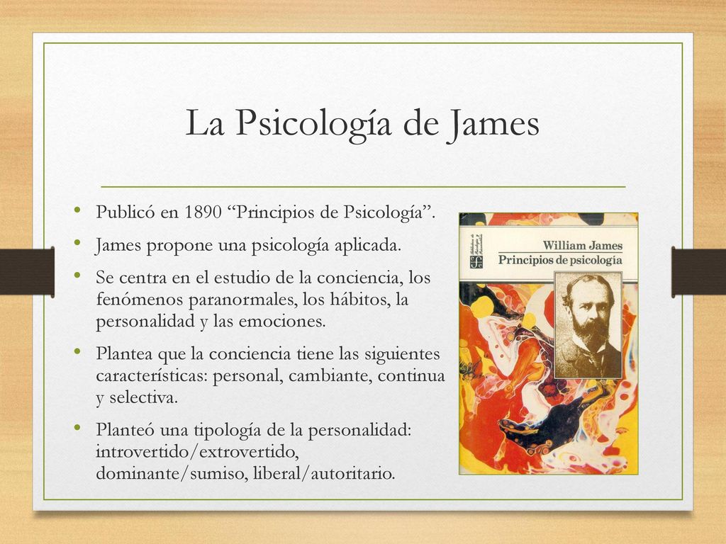 La Psicología de James Publicó en 1890 Principios de Psicología .
