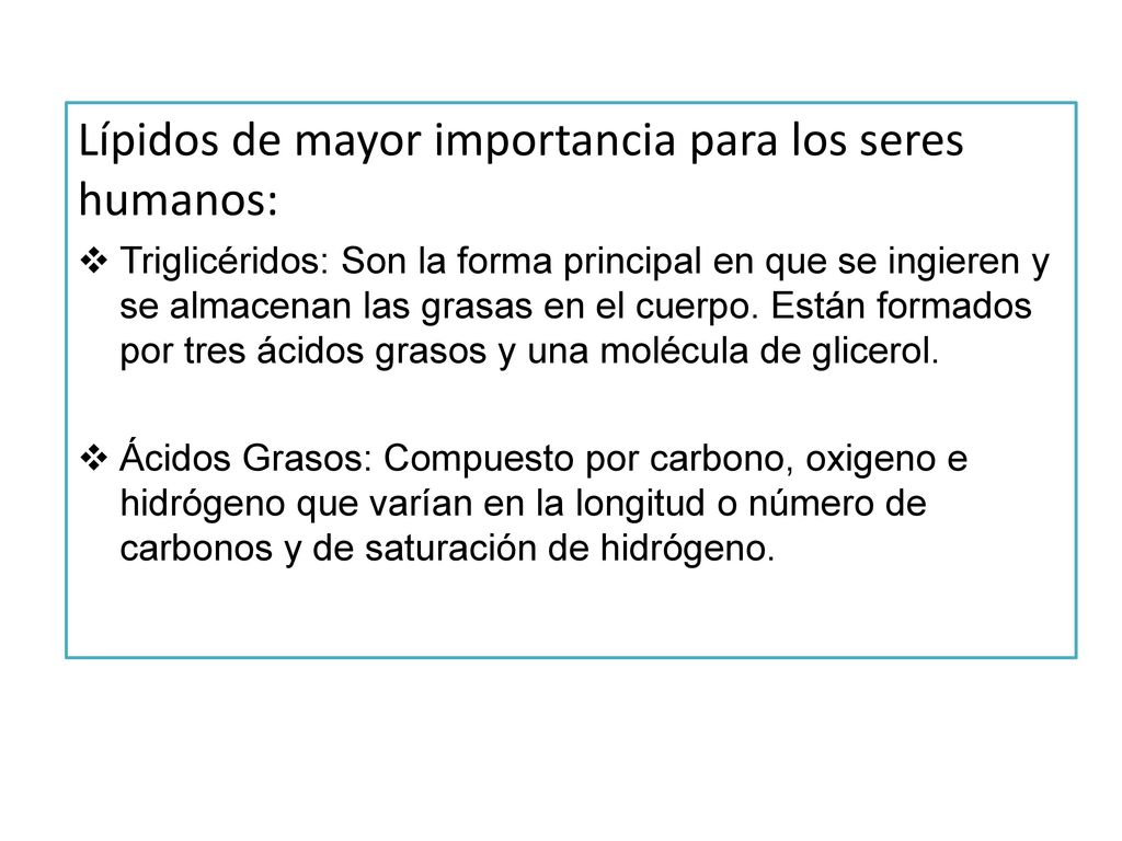 Lípidos de mayor importancia para los seres humanos: