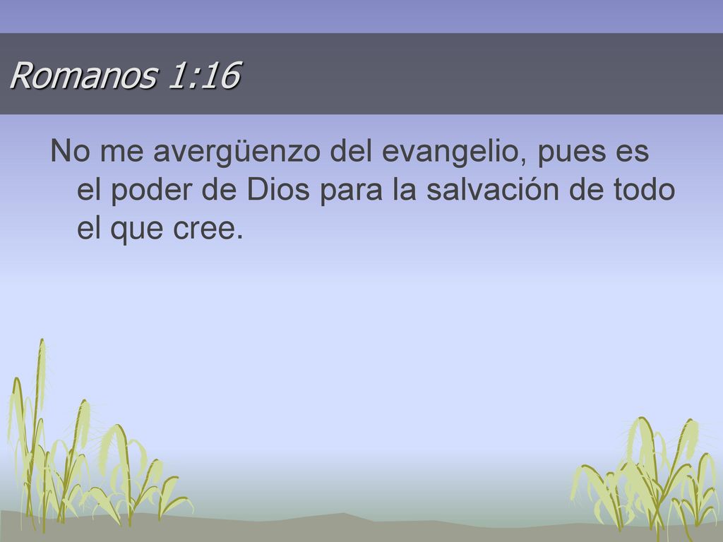 Romanos 1:16 No me avergüenzo del evangelio, pues es el poder de Dios para la salvación de todo el que cree.
