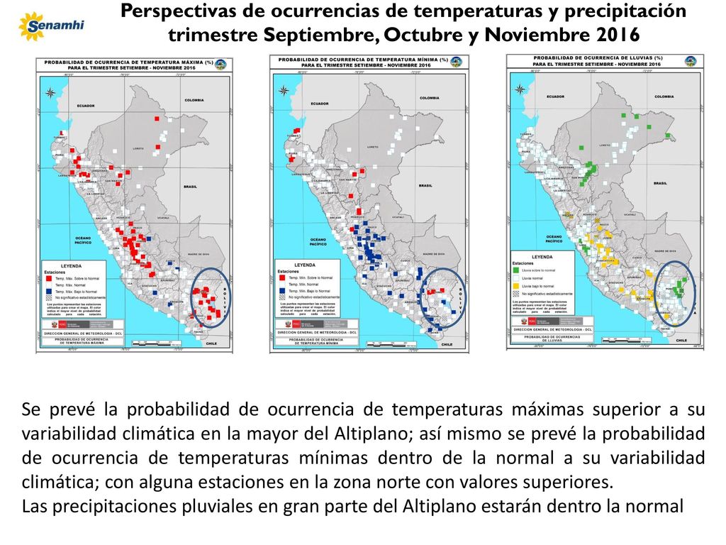 Perspectivas de ocurrencias de temperaturas y precipitación trimestre Septiembre, Octubre y Noviembre 2016