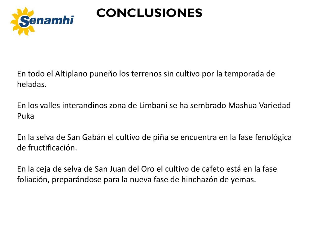 CONCLUSIONES En todo el Altiplano puneño los terrenos sin cultivo por la temporada de heladas.