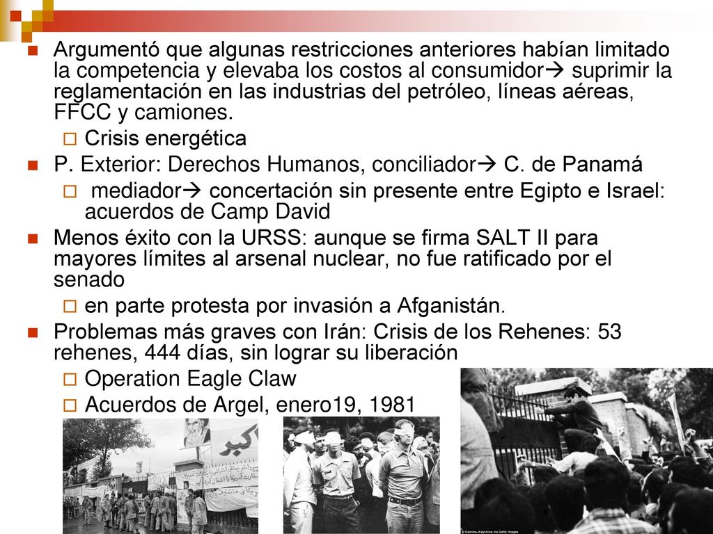 Argumentó que algunas restricciones anteriores habían limitado la competencia y elevaba los costos al consumidor suprimir la reglamentación en las industrias del petróleo, líneas aéreas, FFCC y camiones.