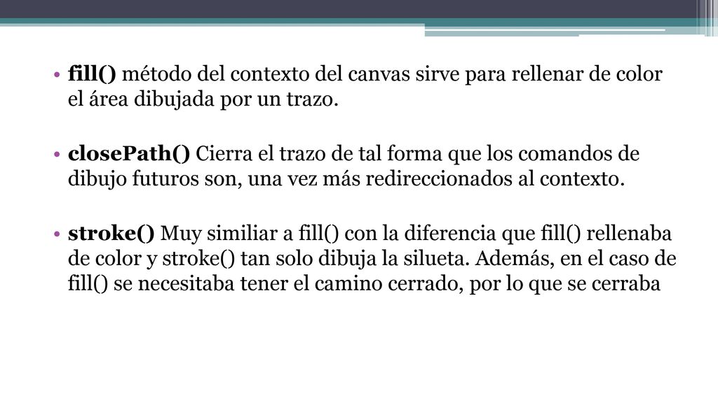 fill() método del contexto del canvas sirve para rellenar de color el área dibujada por un trazo.