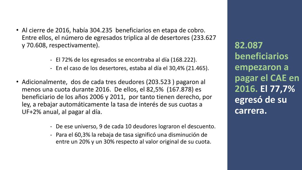 Al cierre de 2016, había beneficiarios en etapa de cobro