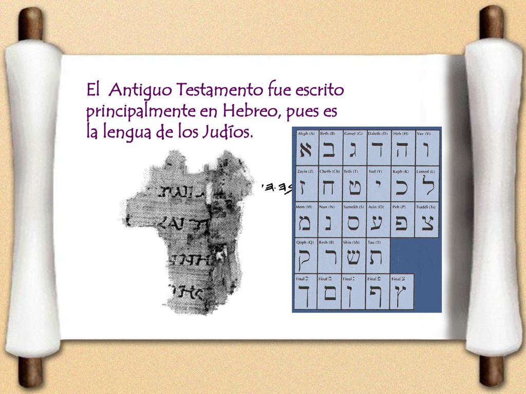 El Antiguo Testamento fue escrito principalmente en Hebreo, pues es la lengua de los Judíos.