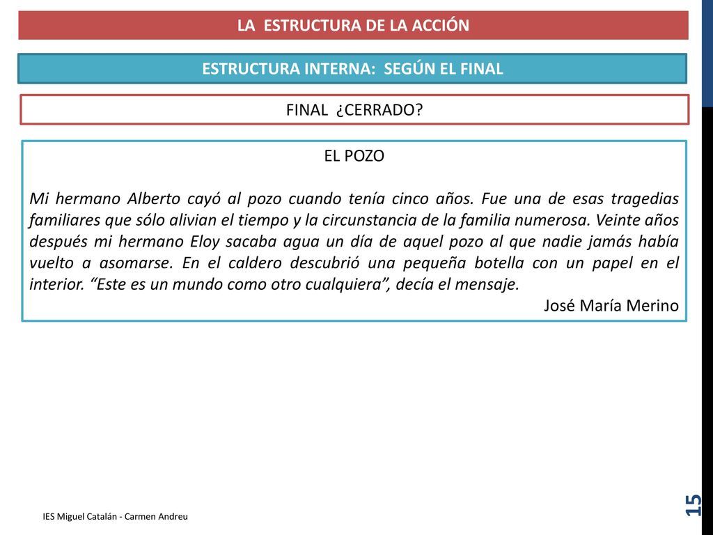 LA ESTRUCTURA DE LA ACCIÓN ESTRUCTURA INTERNA: SEGÚN EL FINAL