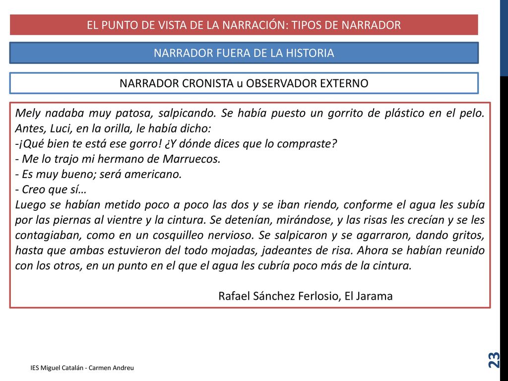 EL PUNTO DE VISTA DE LA NARRACIÓN: TIPOS DE NARRADOR