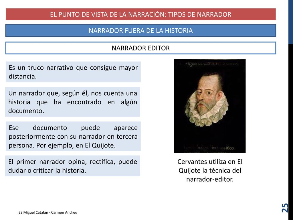 EL PUNTO DE VISTA DE LA NARRACIÓN: TIPOS DE NARRADOR