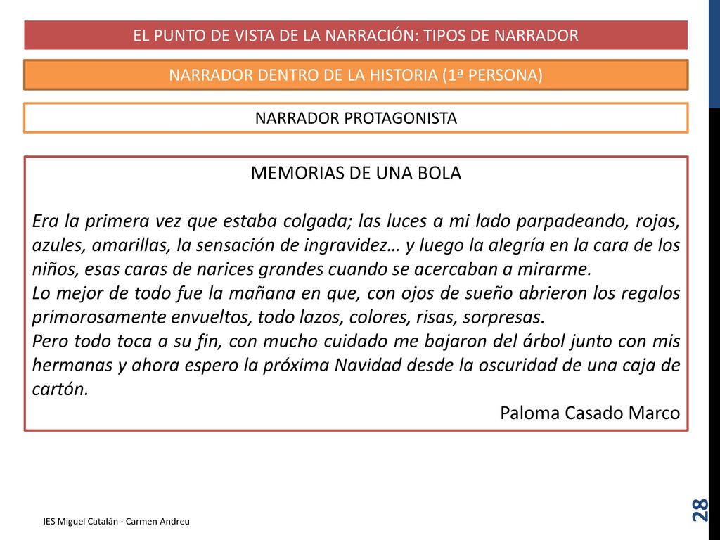 EL PUNTO DE VISTA DE LA NARRACIÓN: TIPOS DE NARRADOR