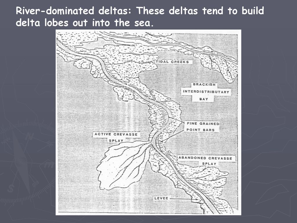 River-dominated deltas: These deltas tend to build delta lobes out into the sea.