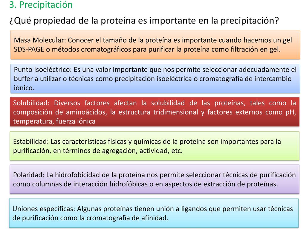 ¿Qué propiedad de la proteína es importante en la precipitación