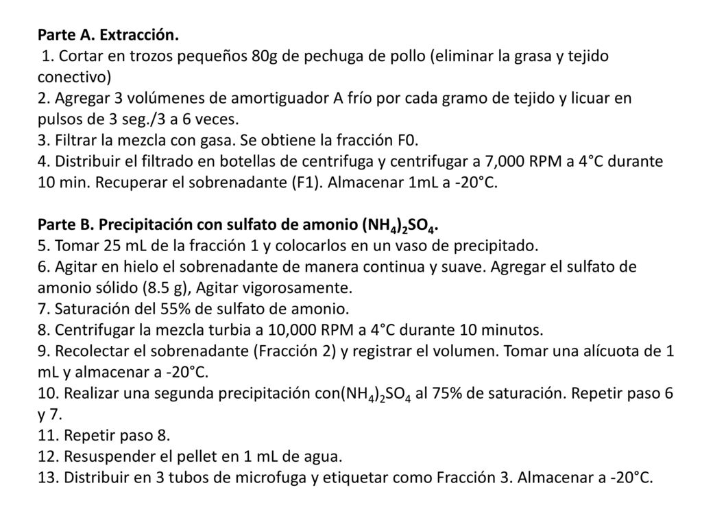 Parte A. Extracción. 1. Cortar en trozos pequeños 80g de pechuga de pollo (eliminar la grasa y tejido conectivo)