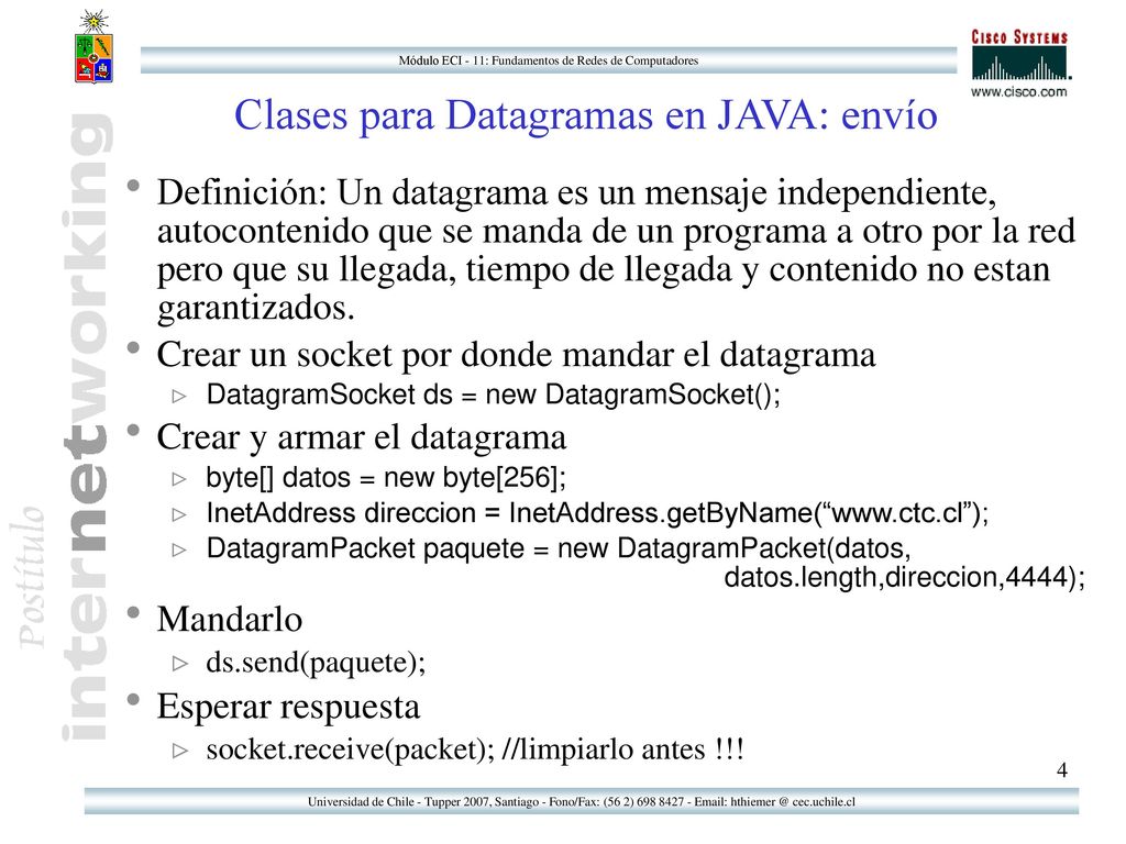 Clases para Datagramas en JAVA: envío