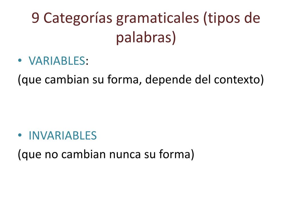 9 Categorías gramaticales (tipos de palabras)