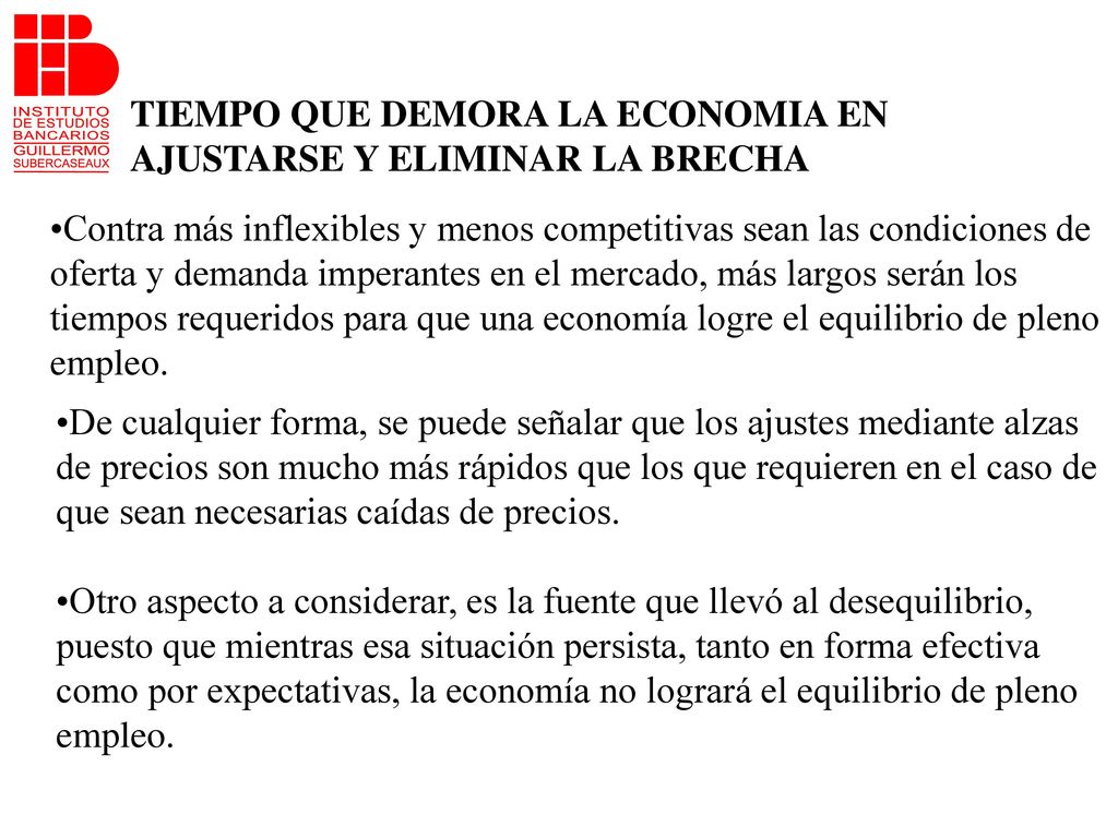 TIEMPO QUE DEMORA LA ECONOMIA EN AJUSTARSE Y ELIMINAR LA BRECHA