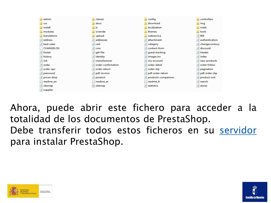 Ahora, puede abrir este fichero para acceder a la totalidad de los documentos de PrestaShop.