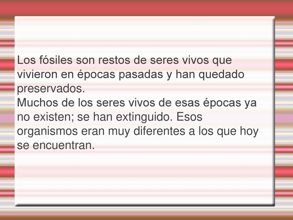 Los fósiles son restos de seres vivos que vivieron en épocas pasadas y han quedado preservados.
