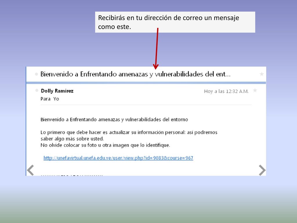 Recibirás en tu dirección de correo un mensaje como este.
