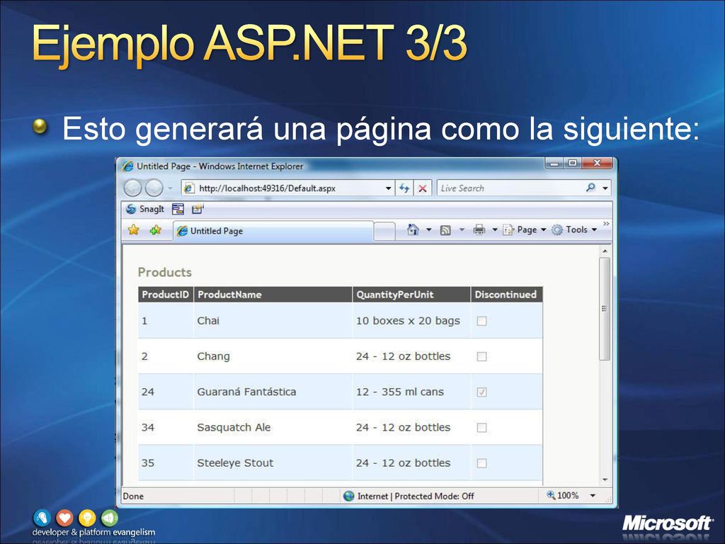 Ejemplo ASP.NET 3/3 Esto generará una página como la siguiente: