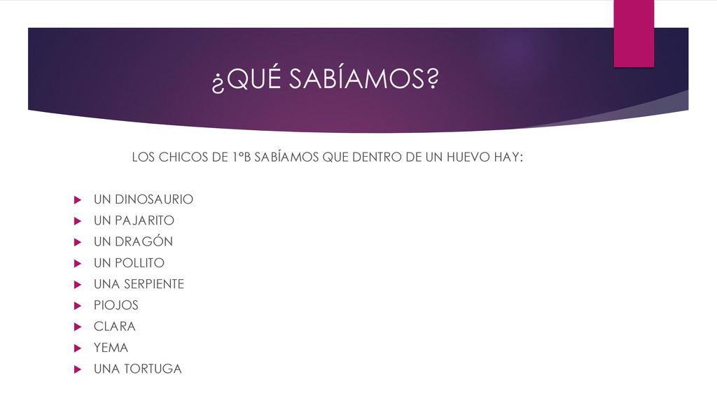 LOS CHICOS DE 1°B SABÍAMOS QUE DENTRO DE UN HUEVO HAY: