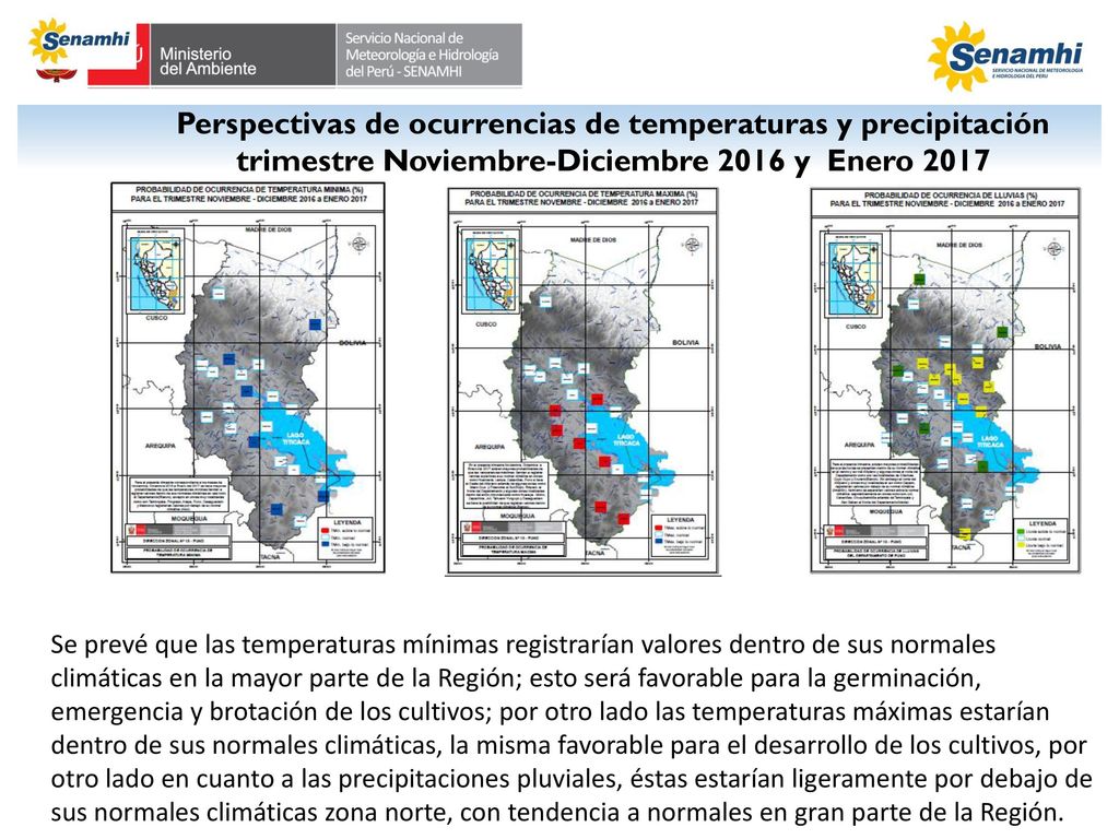 Perspectivas de ocurrencias de temperaturas y precipitación trimestre Noviembre-Diciembre 2016 y Enero 2017