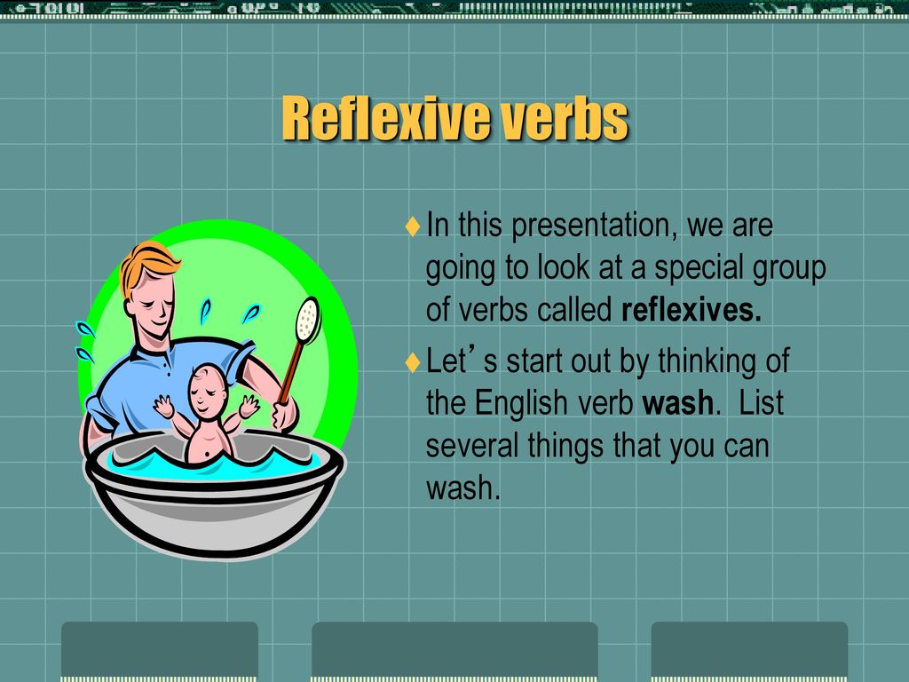 Reflexive verbs In this presentation, we are going to look at a special group of verbs called reflexives.