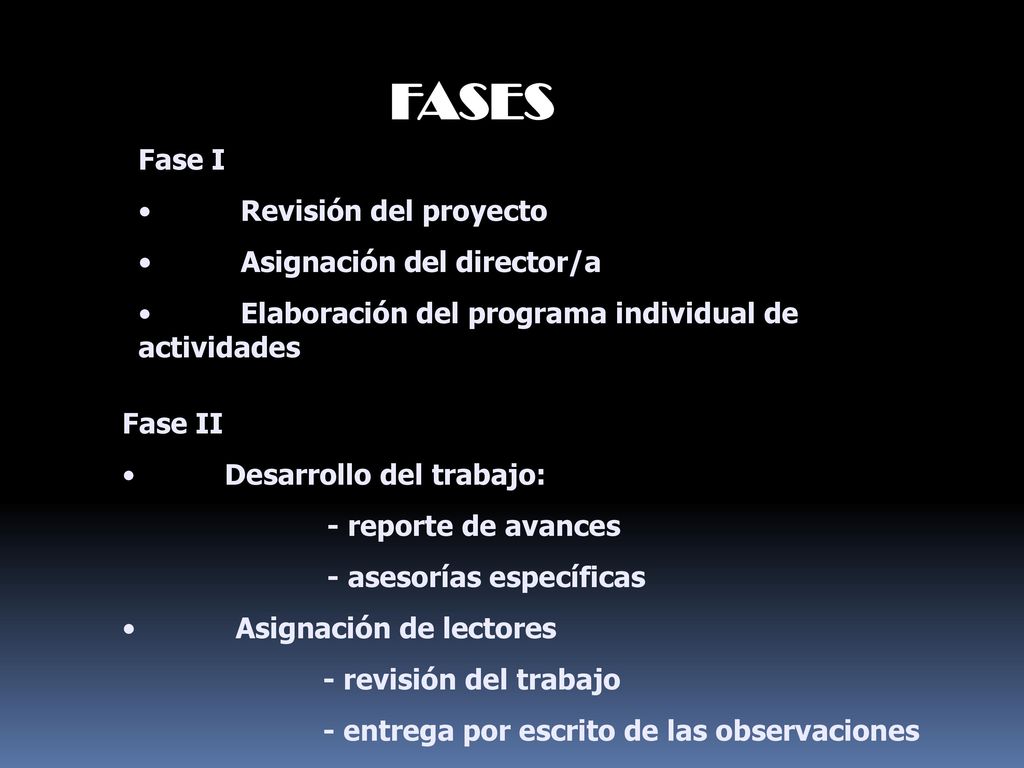 FASES Fase I Revisión del proyecto Asignación del director/a