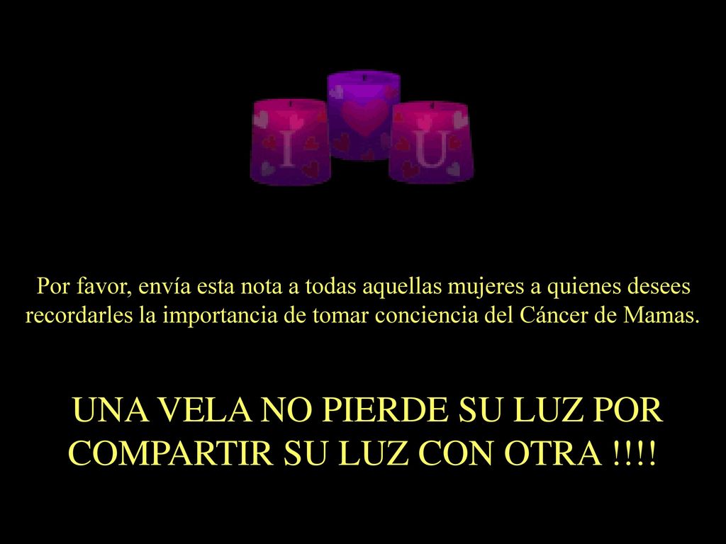Por favor, envía esta nota a todas aquellas mujeres a quienes desees recordarles la importancia de tomar conciencia del Cáncer de Mamas.