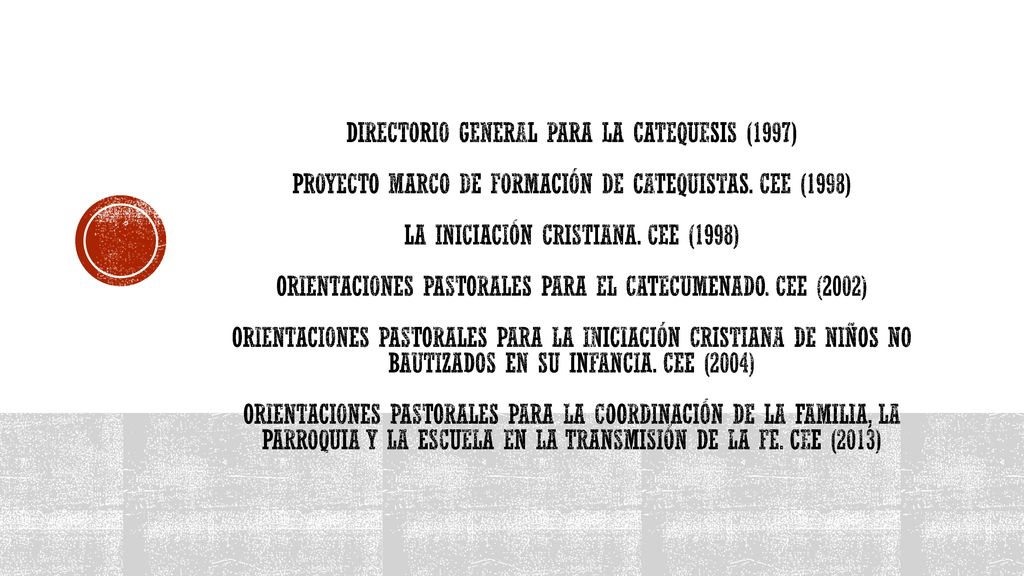 Directorio general para la catequesis (1997) PROYECTO MARCO DE FORMACIÓN DE CATEQUISTAS.