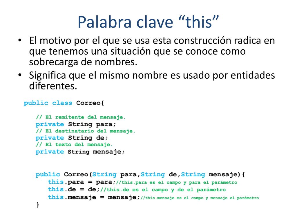 Palabra clave this El motivo por el que se usa esta construcción radica en que tenemos una situación que se conoce como sobrecarga de nombres.