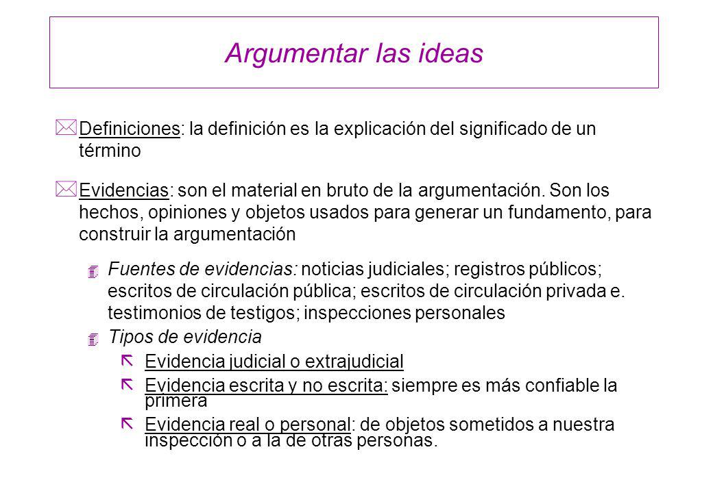 Argumentar las ideas Definiciones: la definición es la explicación del significado de un término.