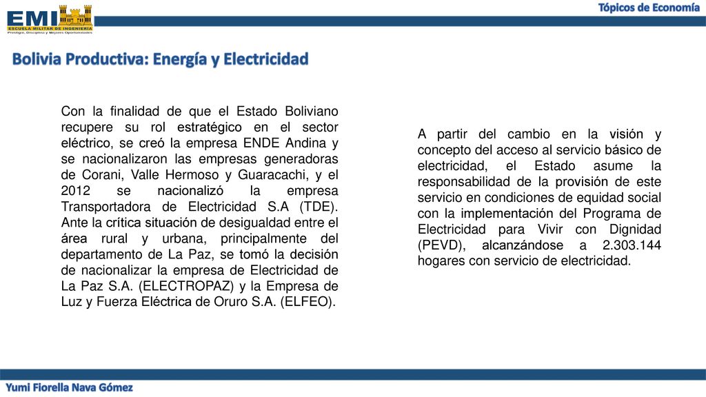 Bolivia Productiva: Energía y Electricidad Yumi Fiorella Nava Gómez