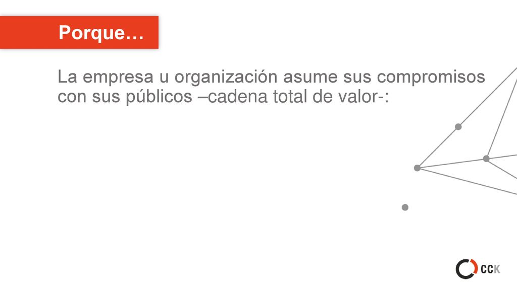 Porque… La empresa u organización asume sus compromisos con sus públicos –cadena total de valor-: