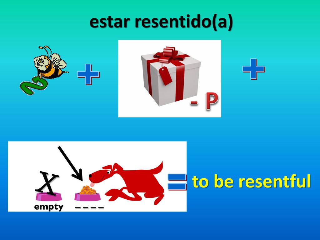 estar resentido(a) P to be resentful X = _ _ _ _