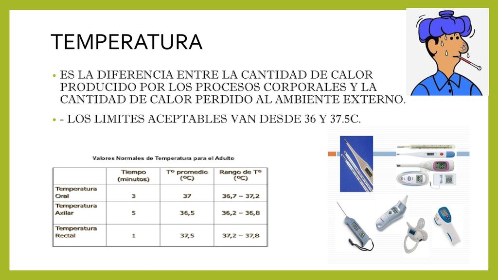 TEMPERATURA ES LA DIFERENCIA ENTRE LA CANTIDAD DE CALOR PRODUCIDO POR LOS PROCESOS CORPORALES Y LA CANTIDAD DE CALOR PERDIDO AL AMBIENTE EXTERNO.