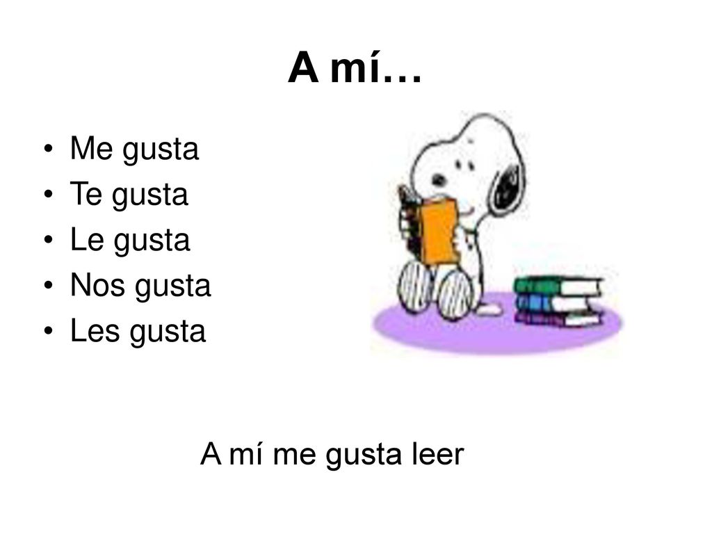 A mí… Me gusta Te gusta Le gusta Nos gusta Les gusta