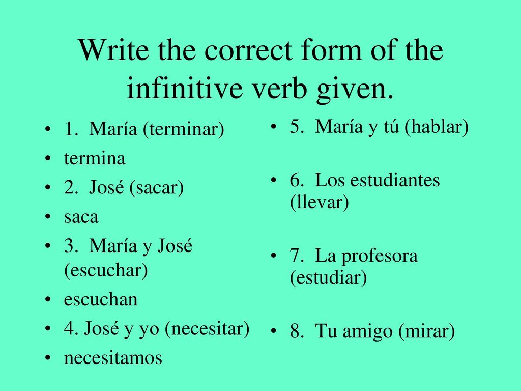 Write the correct form of the infinitive verb given.