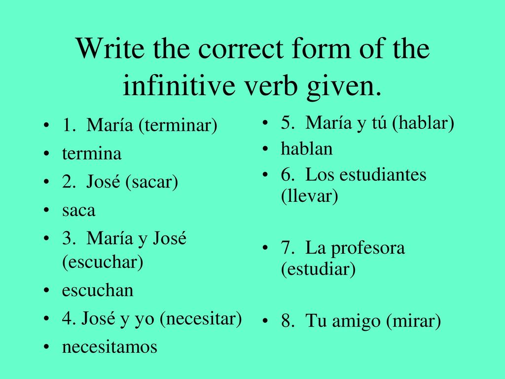 Write the correct form of the infinitive verb given.