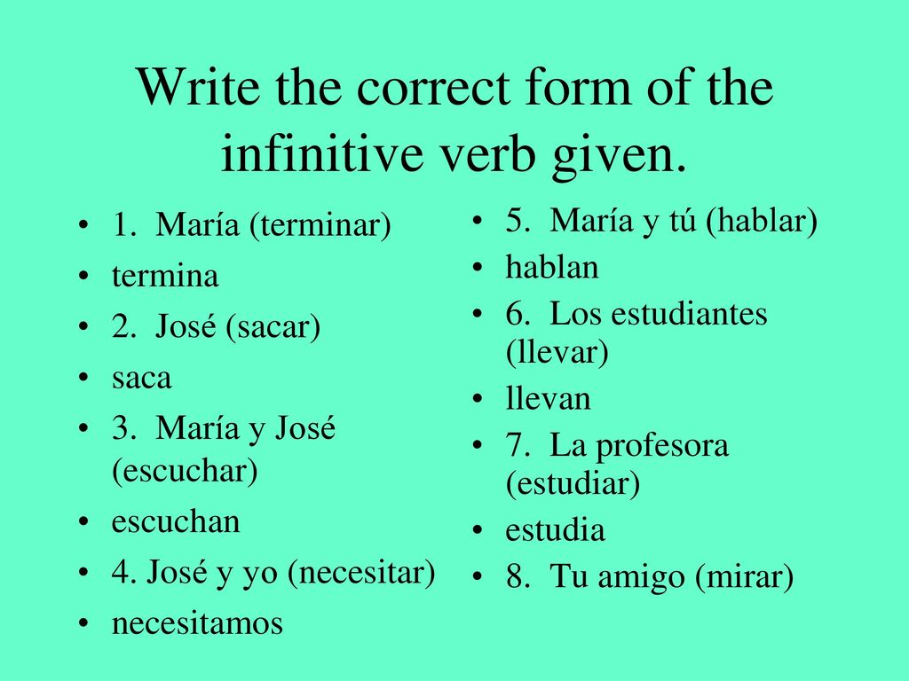 Write the correct form of the infinitive verb given.